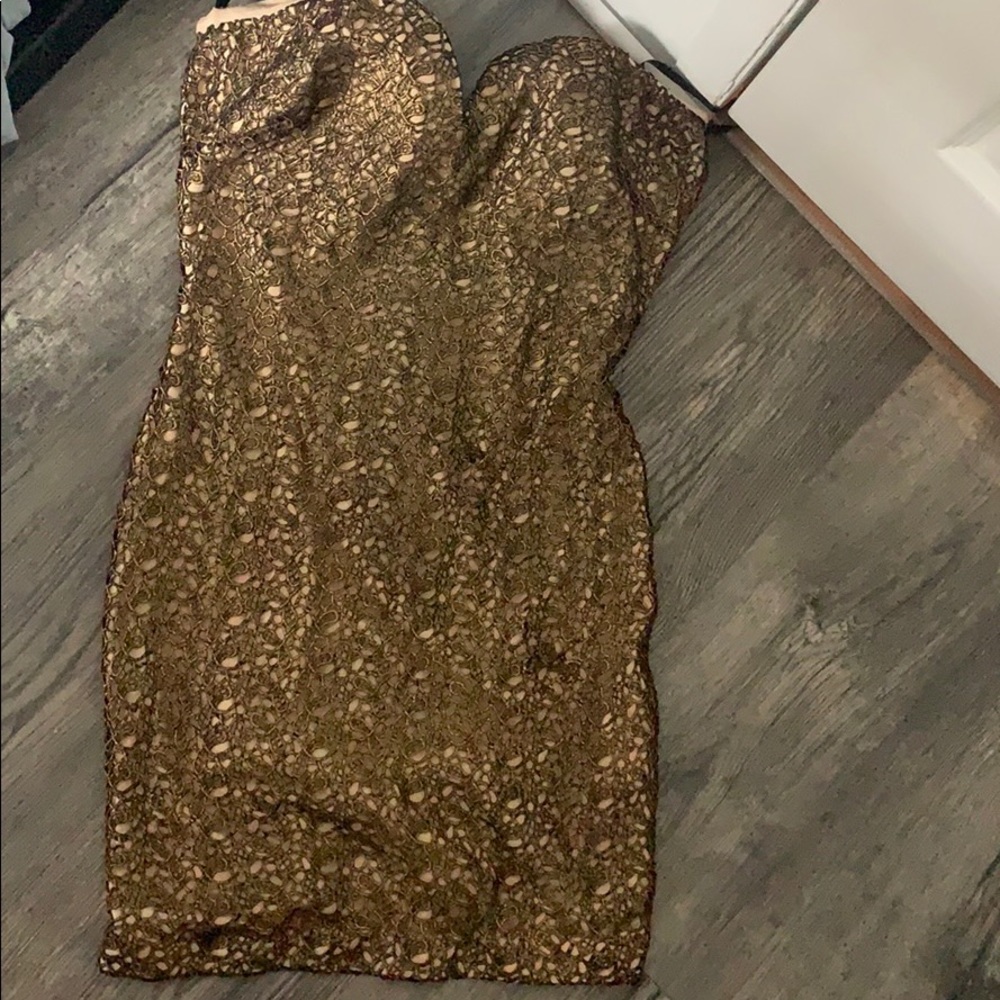 Bebe cream and gold dress